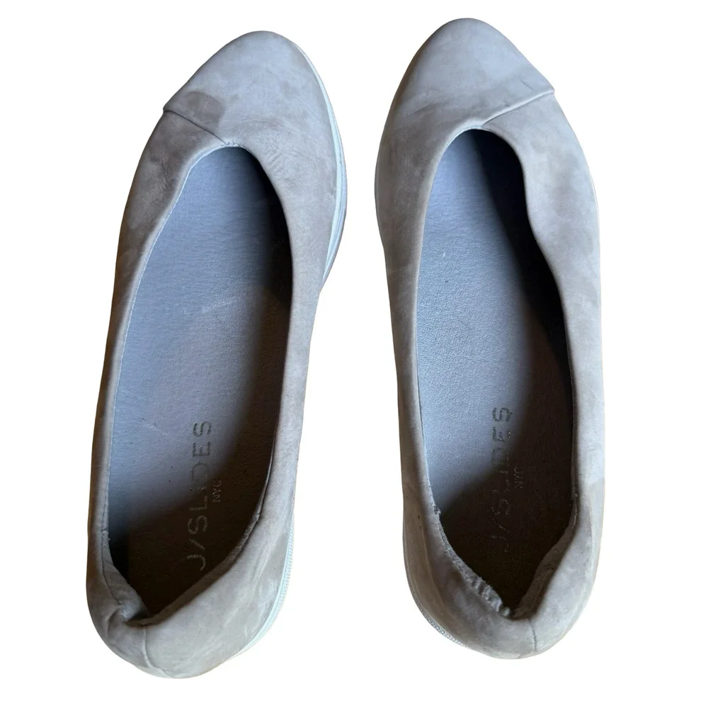 J/Slides Felecia Slip On Flats Sneakers Beige Neutral Leather Nubuck Shoes sz 7